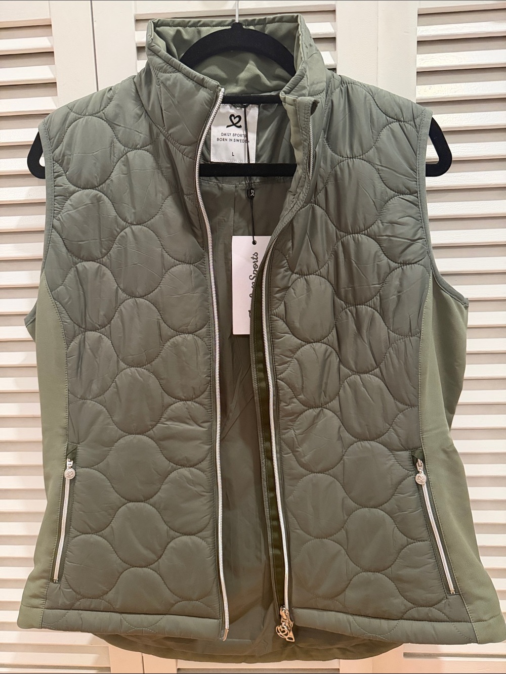 Daily Sports Quilted Light Olive Vest with Stand Collar